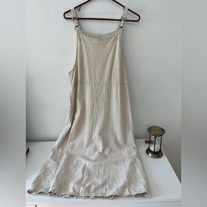 Vintage Overall Linen Blend Bib Pinafore Maxi Dress M/L  Cottage Core Farmhouse